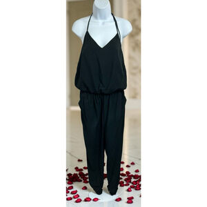 Banana Republic Black Jumpsuit Sz 6 Halter Ruched Pant Pockets Versatile